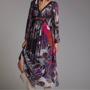 Anthropologie Let Me Be V-Neck Floral Midi Dress